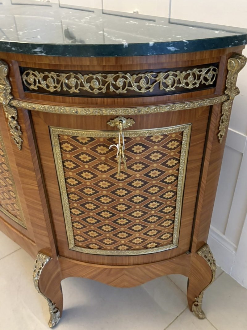 Fine Quality Antique French Kingwood Marquetry and Parquetry Inlaid Marble Top Sideboard